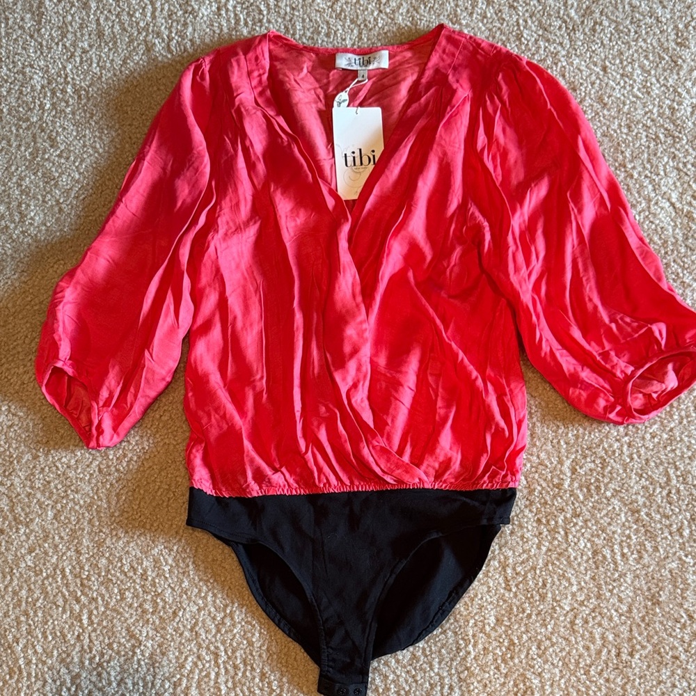 Tibi Vibrant Red and Black Bodysuit